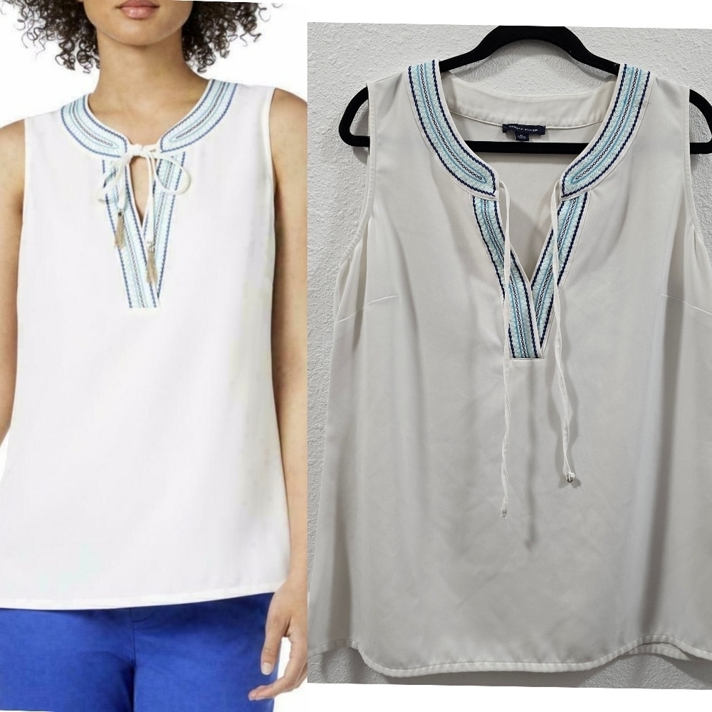 Tommy Hilfiger Womens Embroidered Keyhole Top Size XL.
